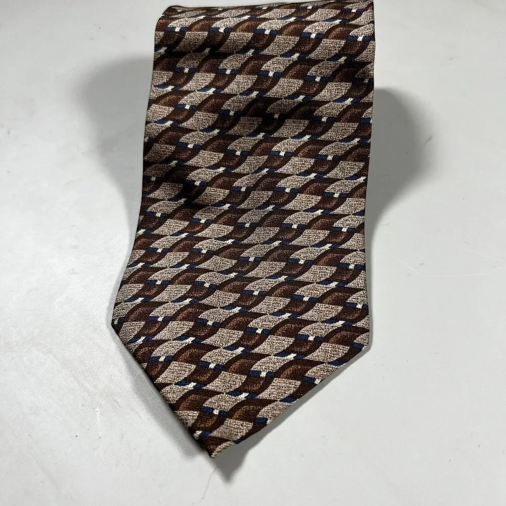 Stafford‎ Executive The Spotless Tie, Mens 100% Silk,Brown Geometric